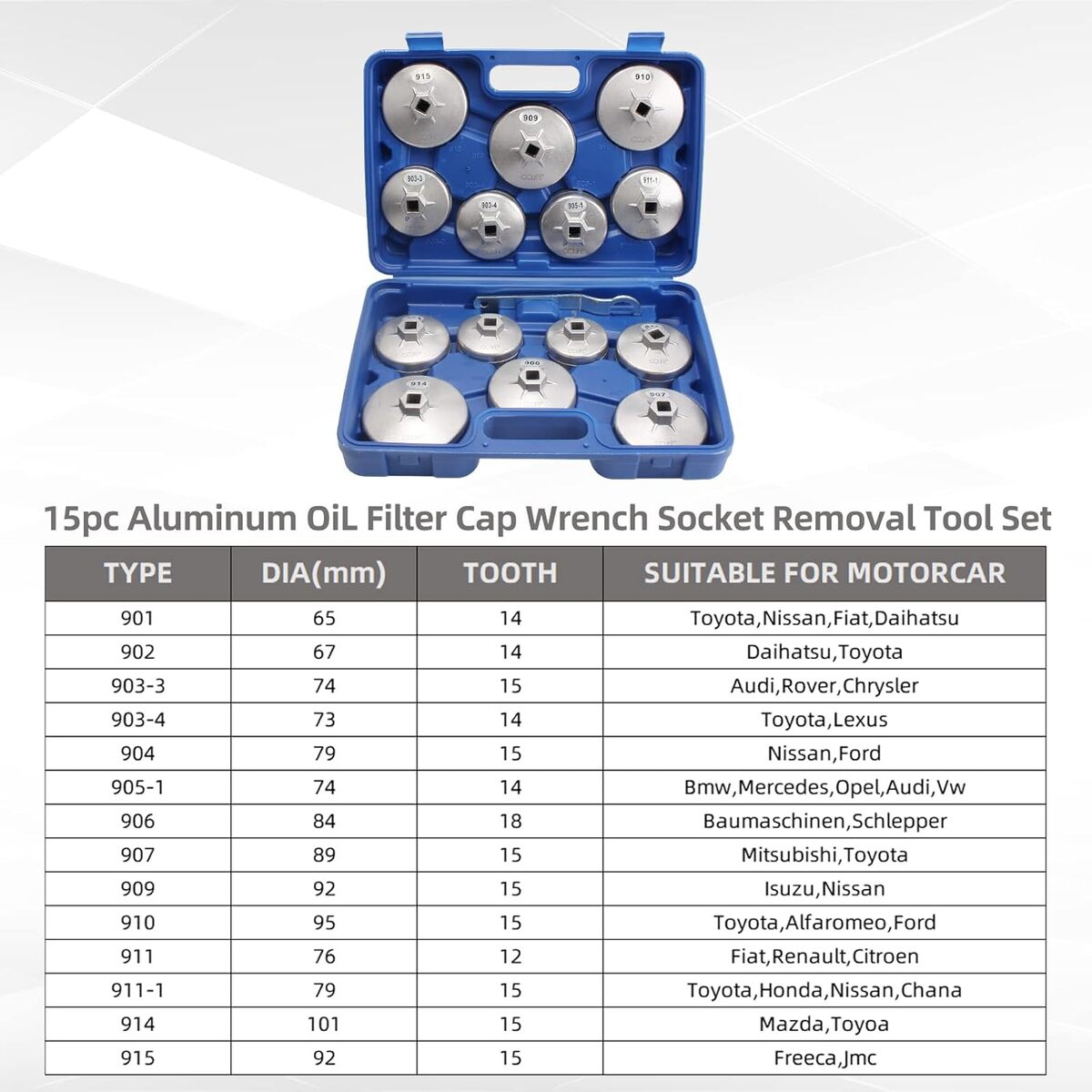 Juego de tazas de llave para filtro de aceite KATSU de 15 piezas: imagen 3