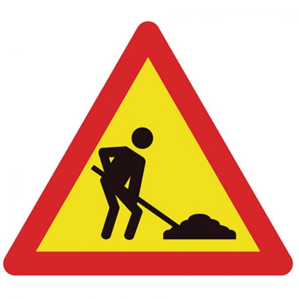 Señal de tráfico “Atención Obras” con trípode