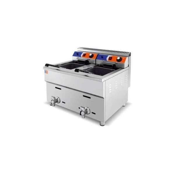 Freidora a gas propano/butano de doble cuba 17 + 17 litros